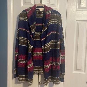 Roxy misty seas striped hooded long open cardigan size small NWT